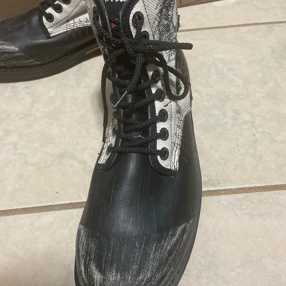 AFFLICTION Combat Biker Distressed Lace Leather/Canvas Dragon Shoes Size 11 US - Picture 4 of 11